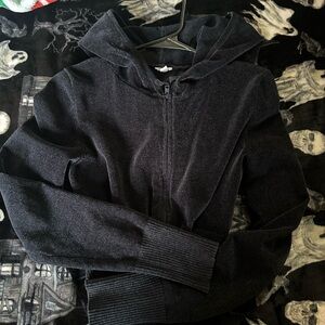 Garage blue velour cropped zip up hoodie